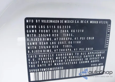 2025 Volkswagen Tiguan 2.0T Se R-Line Black z USA, uszkodzony, nr VIN 3VVGR7RM3SM055630